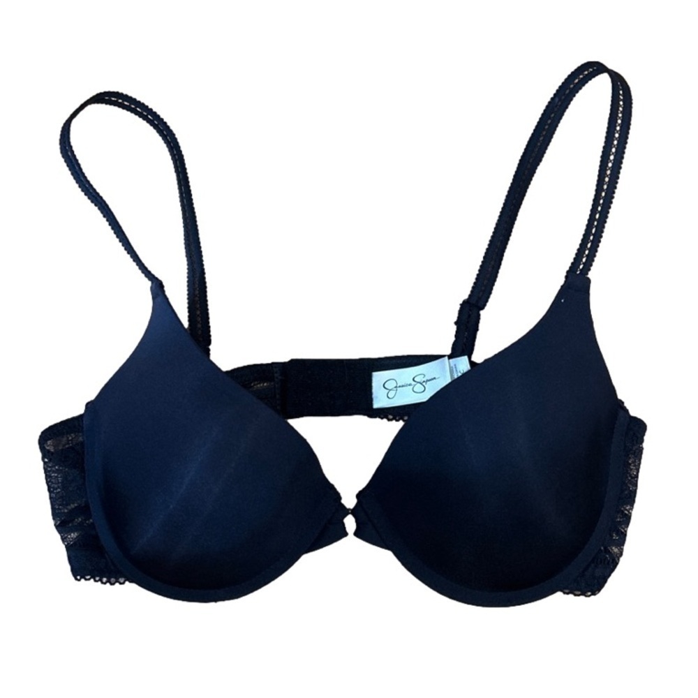 Jessica Simpson black bra 34C lace see through straps and back